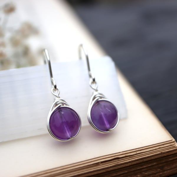 Amethyst Drop Earrings in Sterling Silver