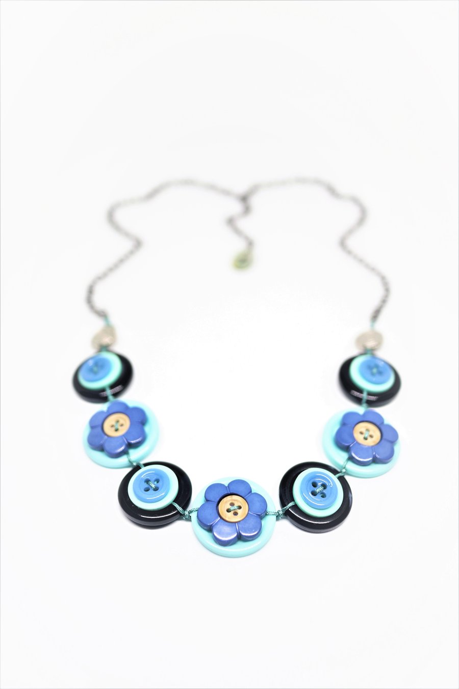 SALE - Navy and baby blue - Vintage Button Handmade Necklace - one off design