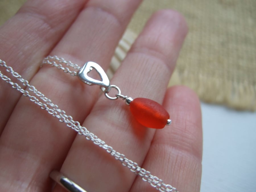 Sea glass bead necklace, red Scottish beach find bead pendant heart, romantic