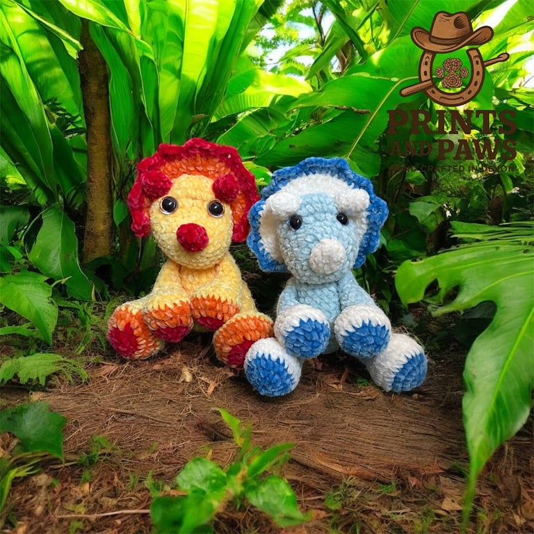 Triceratops Plushie - Handmade crochet dinosaur