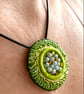 Calming Greens - Hand embroidered pendant - Image 2