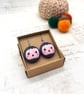 Pastel pink pumpkin fabric dangle earrings Halloween jewellery - Image 3