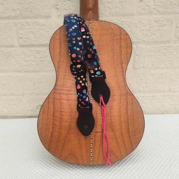  1 inch Wide Adjustable ukulele neck strap in Dark Batik 