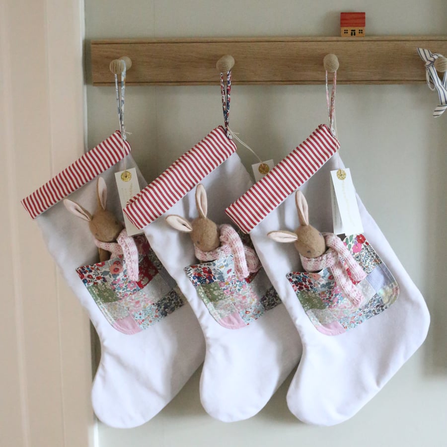 Pre Order - Liberty Patchwork Stocking with baby bunny