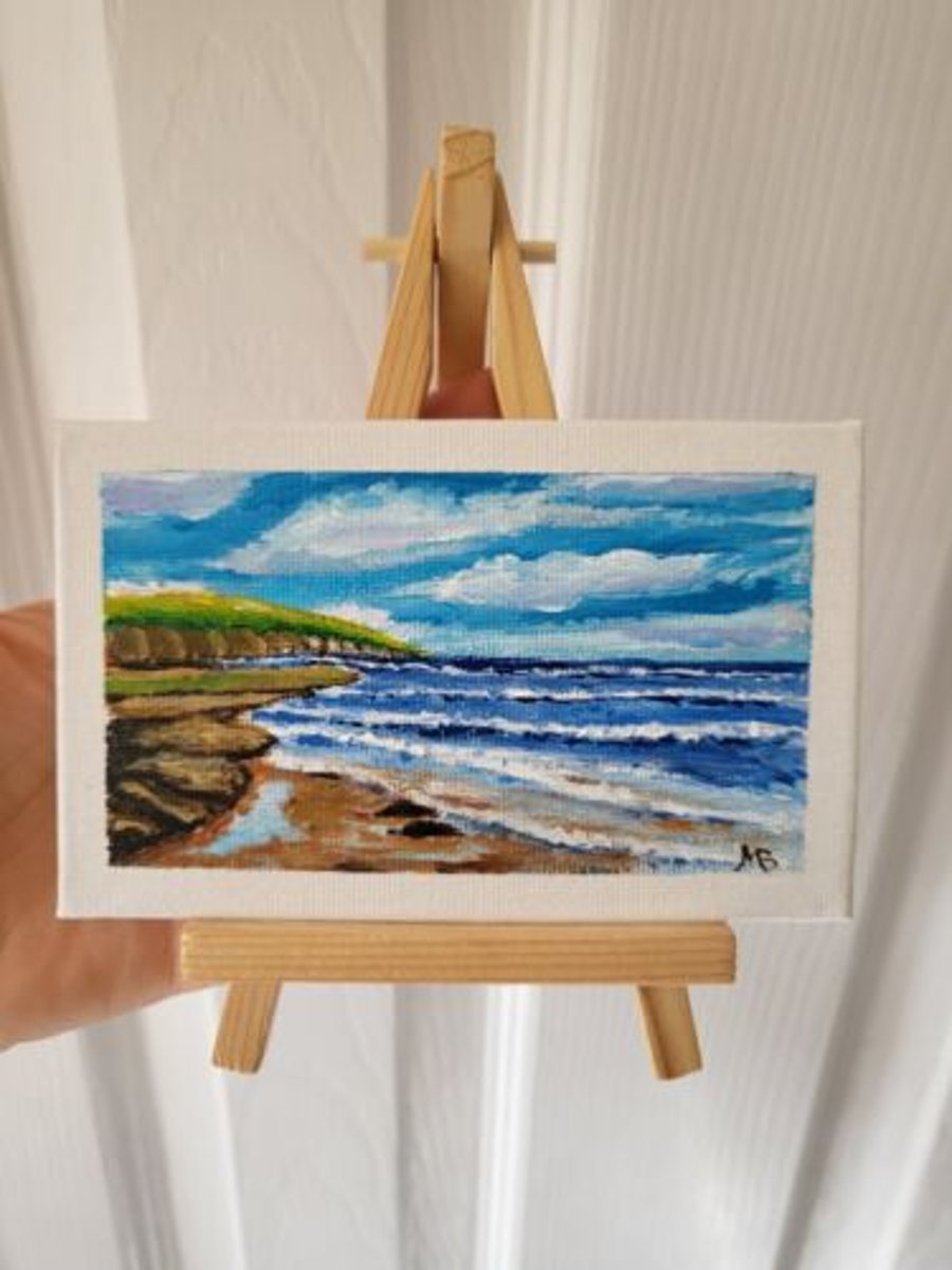 Original mini canvas board painting seascape beach
