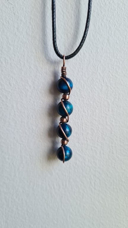 Blue Tiger's Eye & Copper Necklace Pendant Gift Crystal Jewellery Jewelry