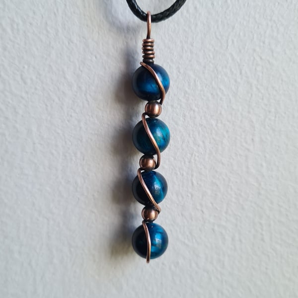 Blue Tiger's Eye & Copper Necklace Pendant Gift Crystal Jewellery Jewelry