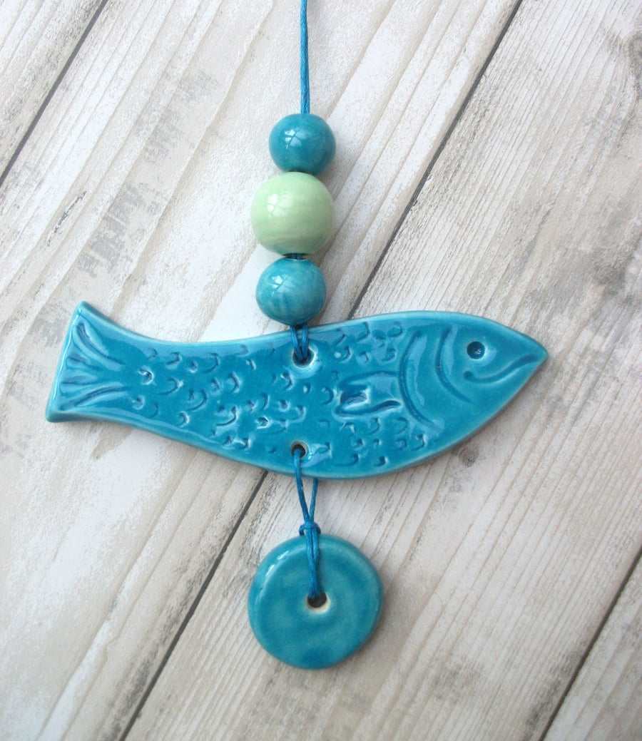 Ceramic Fish Hanger with 3 beads