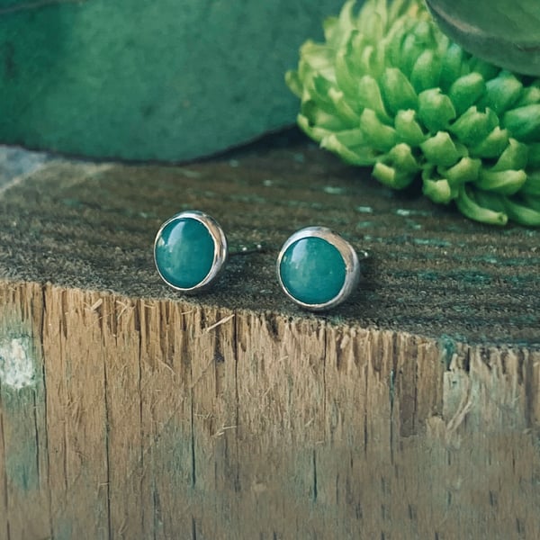 Recycled Handmade Sterling Silver Aventurine Stud earrings