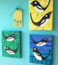 Magpies -green -  quirky original acrylic small painting on canvas by Jo Brown  - Image 4