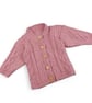 Hand Knitted Rose Pink Baby Cardigan with Cable Knit and Wooden Buttons - Image 10
