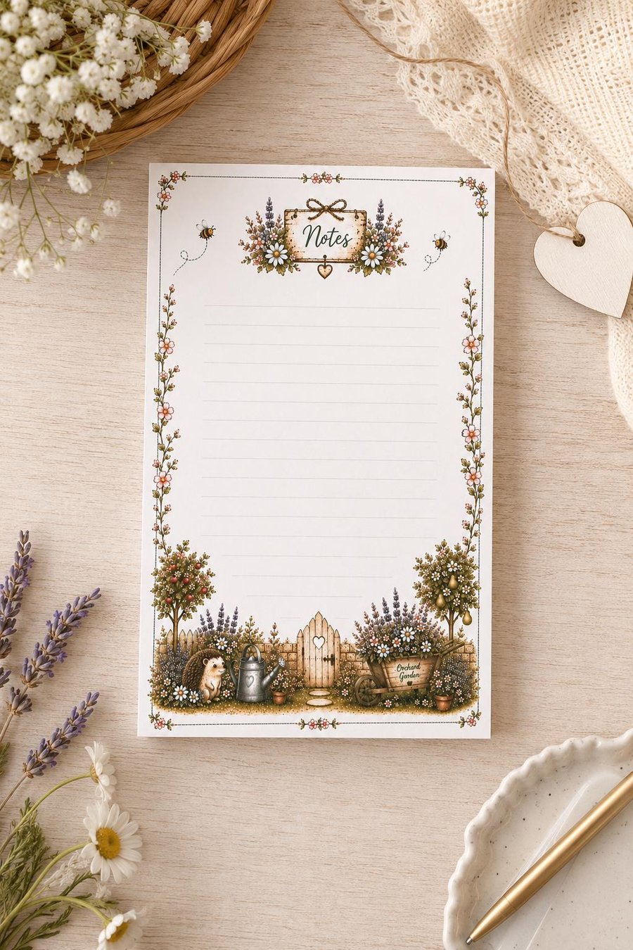 Orchard Garden Floral Notepad - Lined Writing Pad - Shopping List Pad