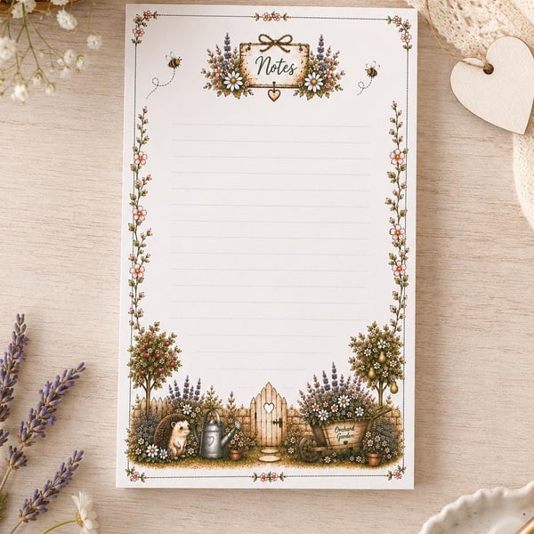 Orchard Garden Floral Notepad - Lined Writing Pad - Shopping List Pad