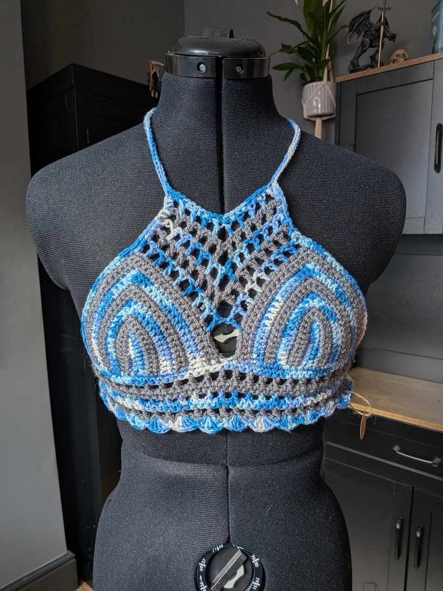 XS handmade crochet halter neck bralette top adjustable 
