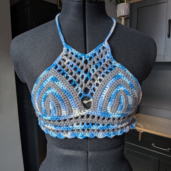 XS handmade crochet halter neck bralette top adjustable 