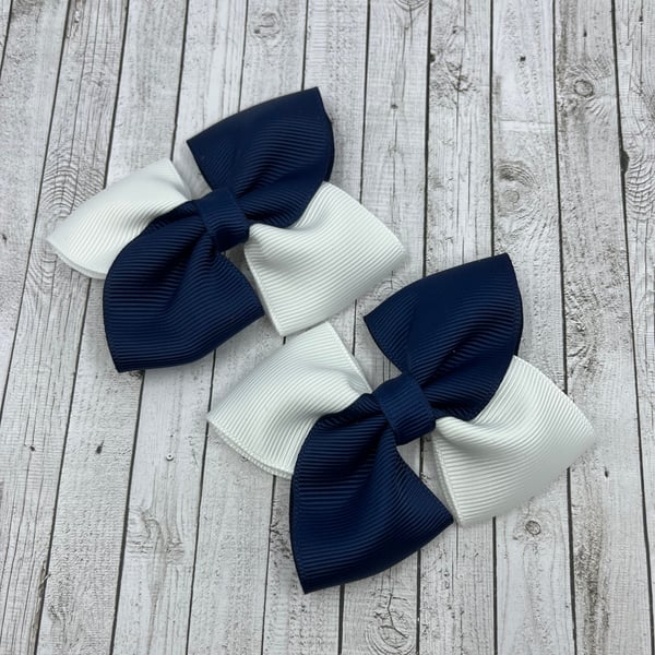 Navy and White Square Double with Bows on Clips (pair)