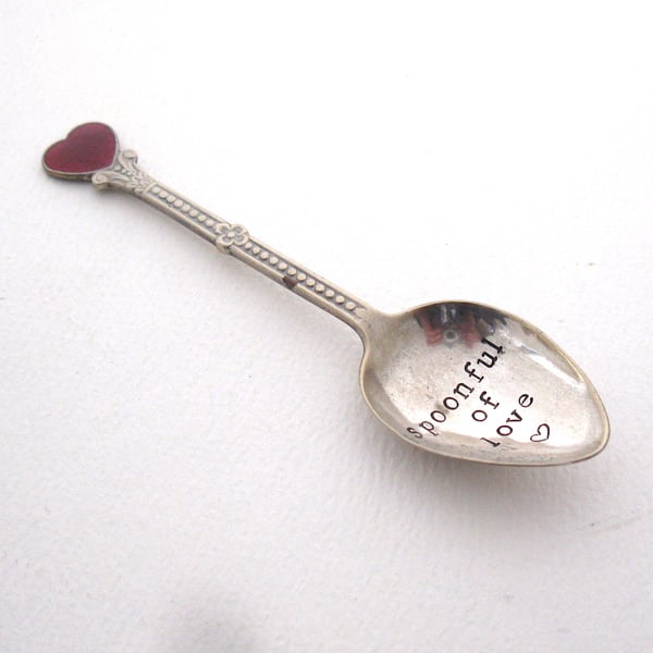 Spoonful of Love, Coffeespoon with enamel heart and handstamped message