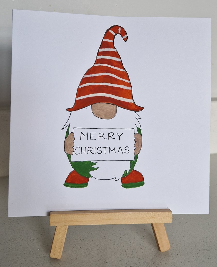 Christmas Gonk style Christmas card Merry Christmas handpainted watercolours 