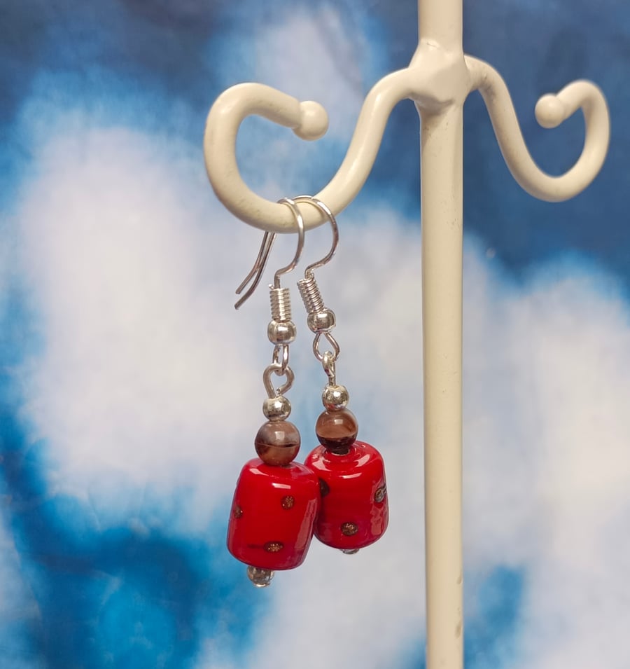 Little Red and Gold Spotted Earrings