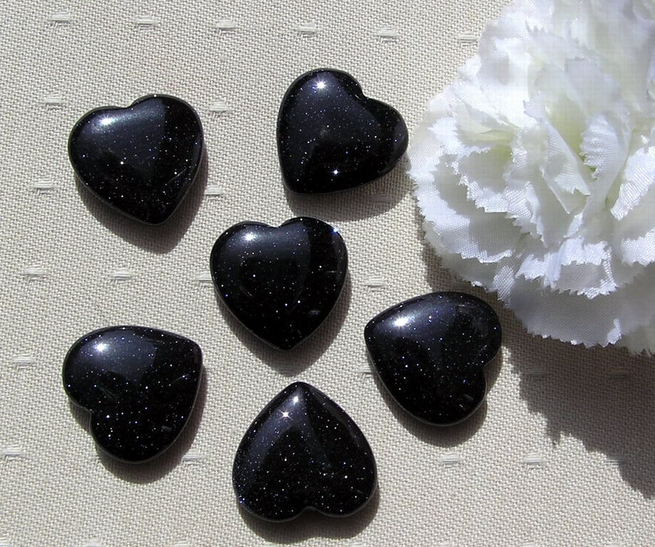 6 Blue Goldstone Solid Gemstone Polished Hearts - 20mm - Chakra Crafting