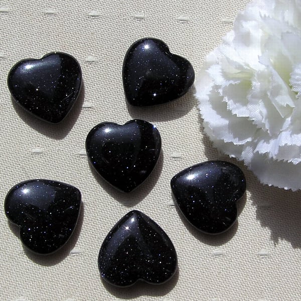 6 Blue Goldstone Solid Gemstone Polished Hearts - 20mm - Chakra Crafting