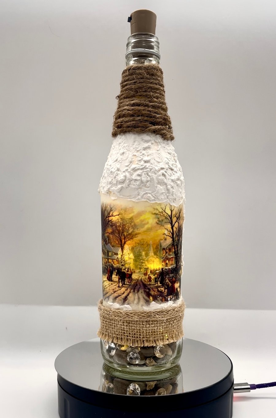 Winter themed bottle lamp