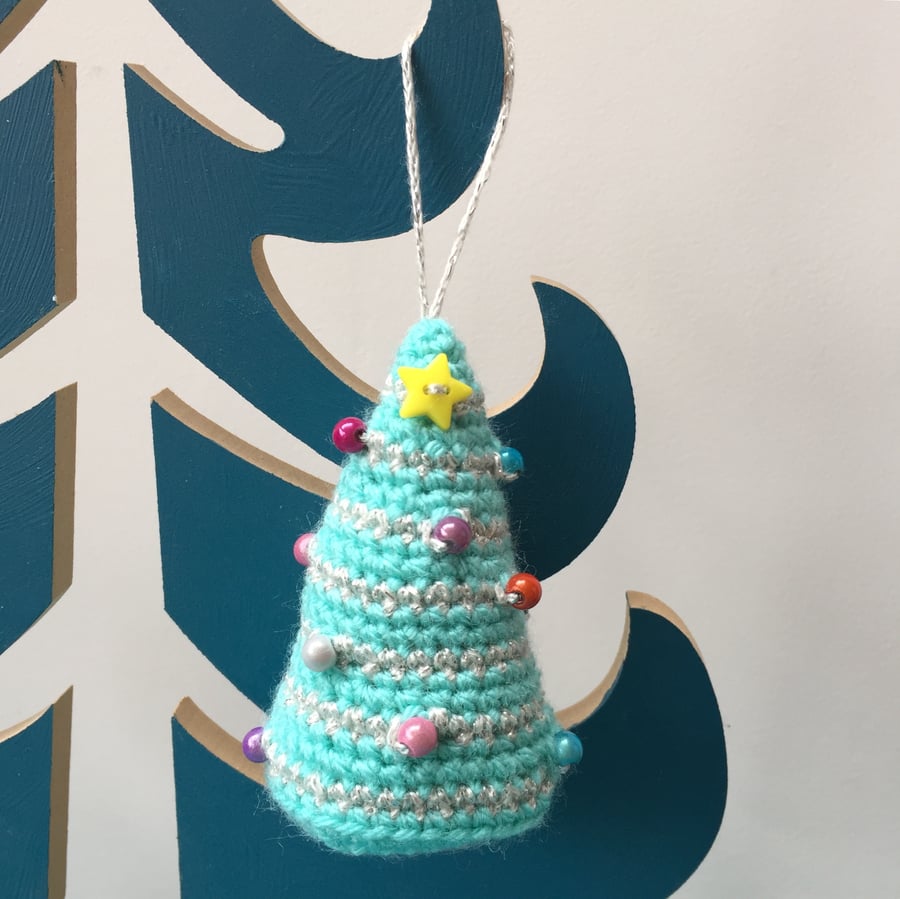 Crochet hanging tree decoration - turquoise