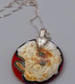 Red Round Fused Glass Reactions Pendant with Real Silver Leaf Inclusion - Image 9