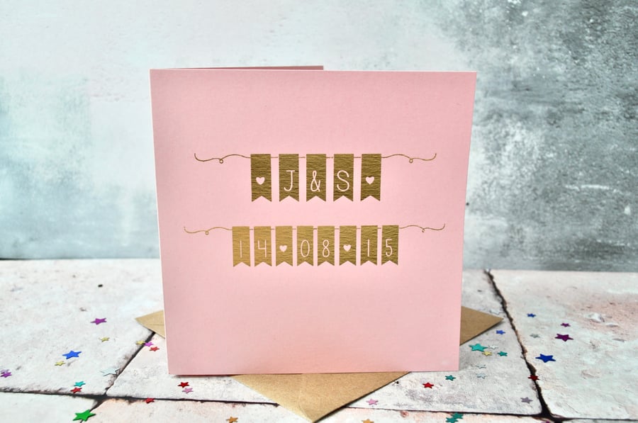Personalised Bunting Gold Foil Anniversary Card