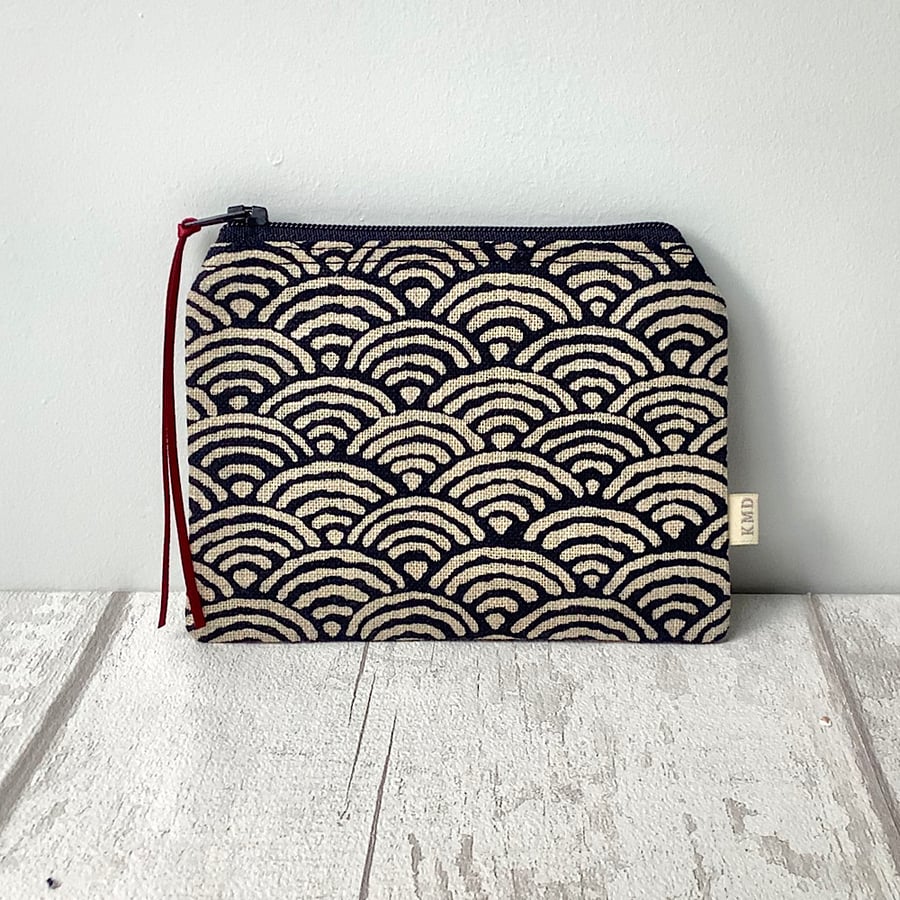 Coin Purse - Navy and Beige Waves - Zip Purse