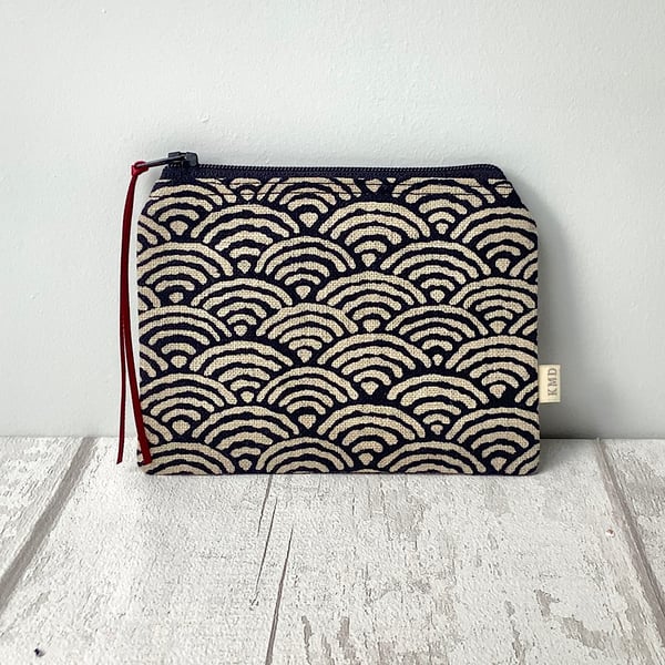 Coin Purse - Navy and Beige Waves - Zip Purse