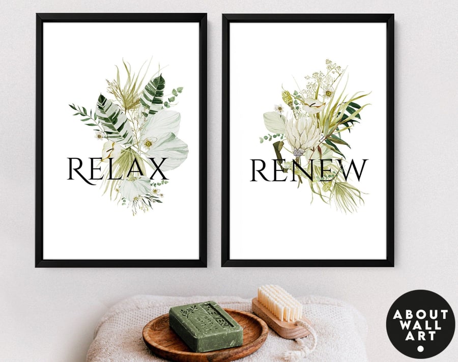 Home Decor Bathroom art prints set of 2, Botanical, Tropical Spa Bathroom Decor,