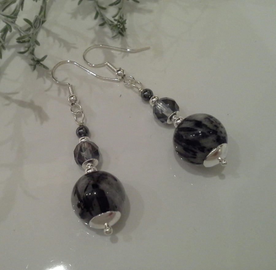 Designer Rutile Quartz & Mistic Faceted Quartz Earrings Silver Plate