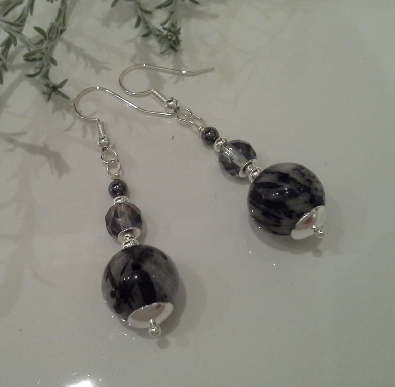 Designer Rutile Quartz & Mistic Faceted Quartz Earrings Silver Plate