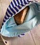 Bread bag  lined with PUL. Medium size, reusable and washable. Blue stripes. - Image 5