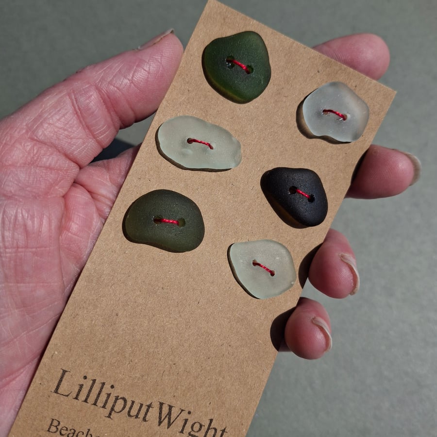 Set of six sea foam and green sea glass buttons