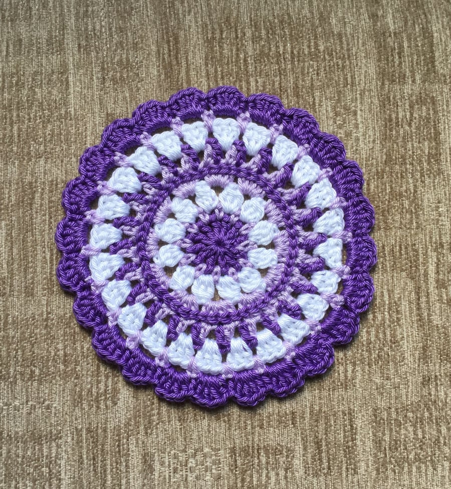 Crochet Mandala Table Mat in Purple,Lilac and White