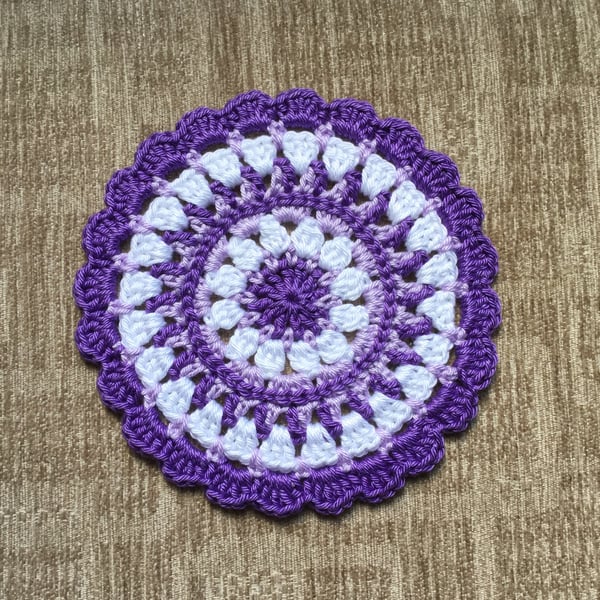 Crochet Mandala Table Mat in Purple,Lilac and White