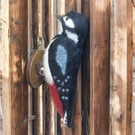 Needle felted mini woodpecker sculpture, textile art