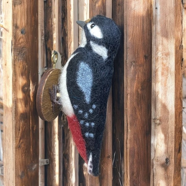 Needle felted mini woodpecker sculpture, textile art