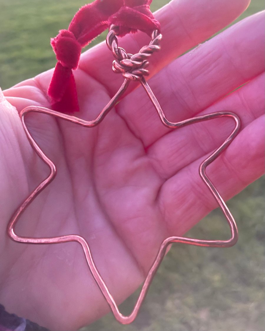 Hammered Copper Wire Star; for your home or tree
