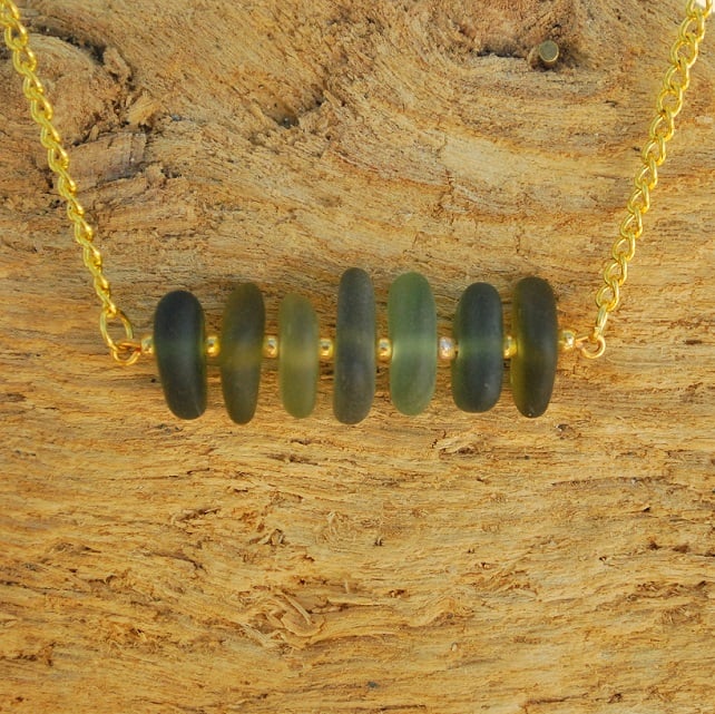 Olive beach glass bar pendant