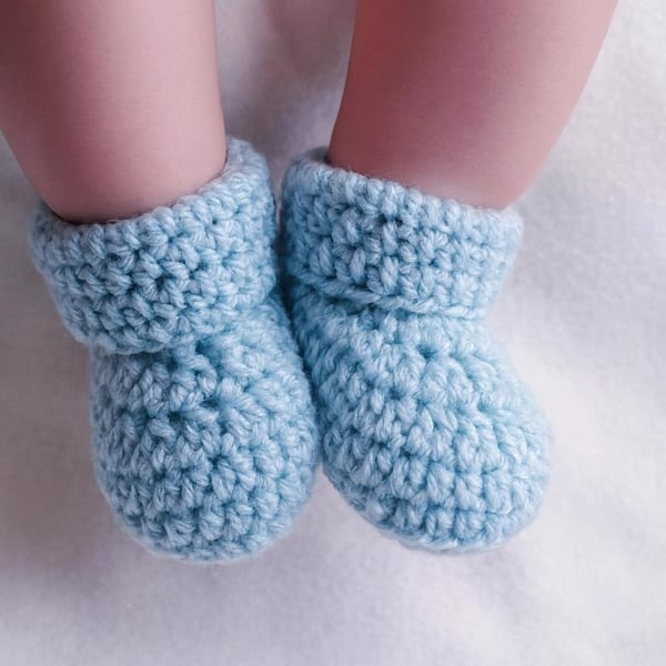 Crocheted Newborn Baby Booties in Duck Egg Blue , Baby Gift, Gender Neutral 