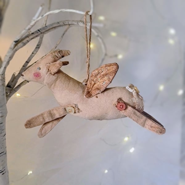 Handmade primitve angel goat hanging decoration