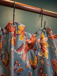 Polly Parrot in Teal Organic Cotton Shower Curtain, washable