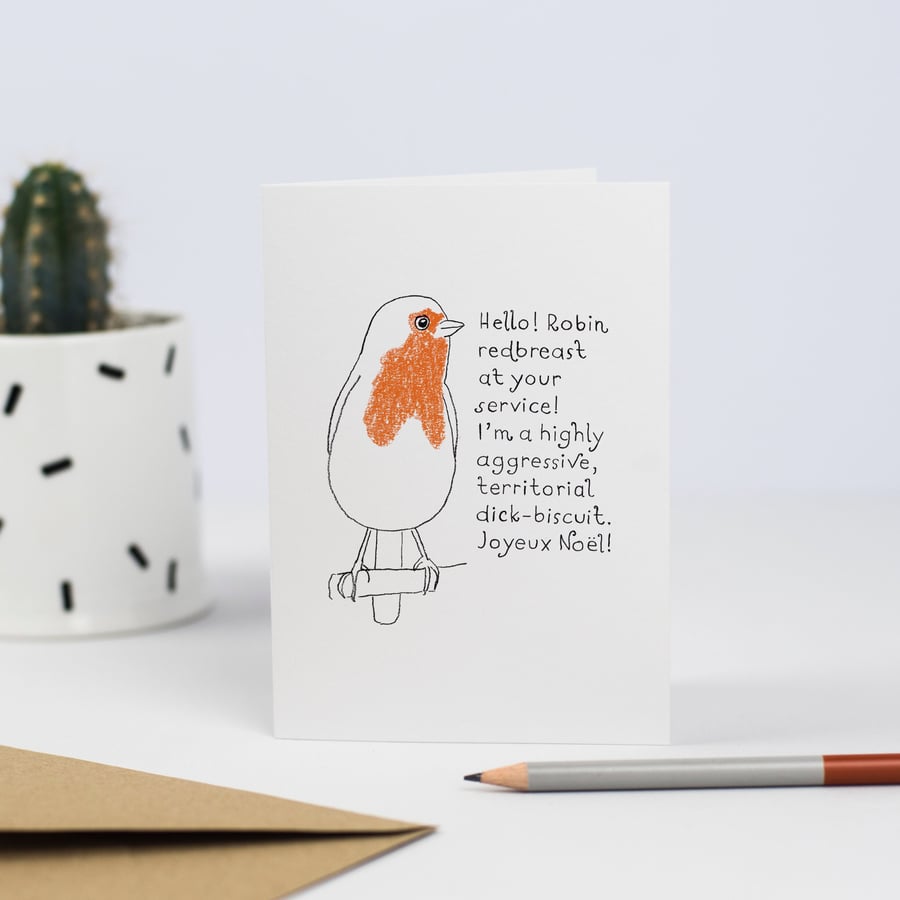 Territorial D-biscuit Robin Funny Christmas Greeting Card