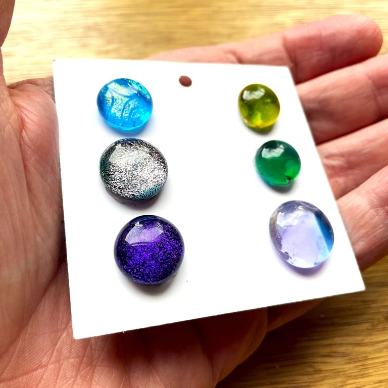 Six fused glass cabachons for jewellery making  