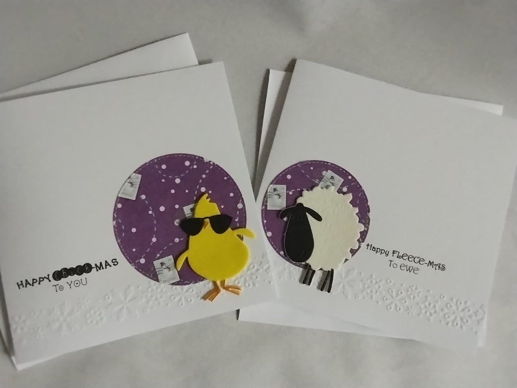 Cute and Punny Christmas Cards - Foam Friends Purple 