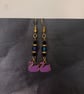 Purple and black beaded swan charm dangle earrings 