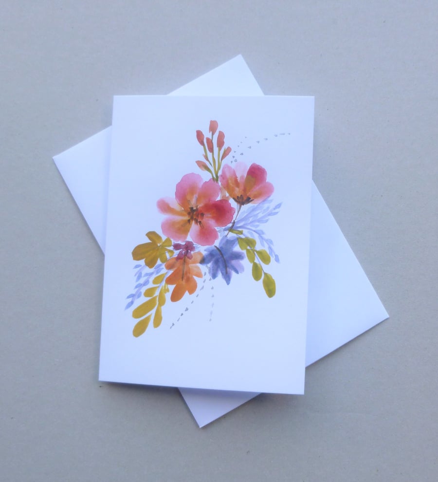 hand painted floral blank original art greetings card ( ref F 483.L1 )